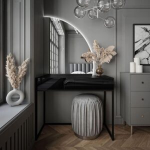 SCHMINKTISCH schwarz QUINNIE mit LED-Spiegel rechts PUSH OPEN Holzwerkstoff Lookway Möbel > Tische > Schminktische Schwarz