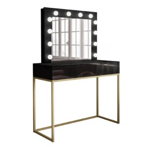 wohnli-moebel-suche-800001221415-1 SCHMINKTISCH BLANCO GOLD mit Spiegel und Beleuchtung Schwarz PUSH OPEN Holzwerkstoff Lookway Möbel > Tische > Schminktische Schwarz