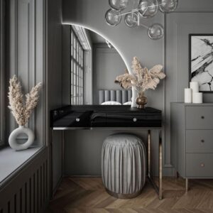 wohnli-moebel-suche-800001221416-1 SCHMINKTISCH schwarz QUINNIE GLAMOUR mit LED-Spiegel rechts Griff Kristall Holzwerkstoff Lookway Möbel > Tische > Schminktische Schwarz