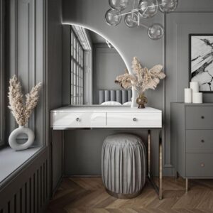 wohnli-moebel-suche-800001221422-1 SCHMINKTISCH weiß QUINNIE GLAMOUR mit LED-Spiegel rechts Griff Kristall Holzwerkstoff Lookway Möbel > Tische > Schminktische Weiß