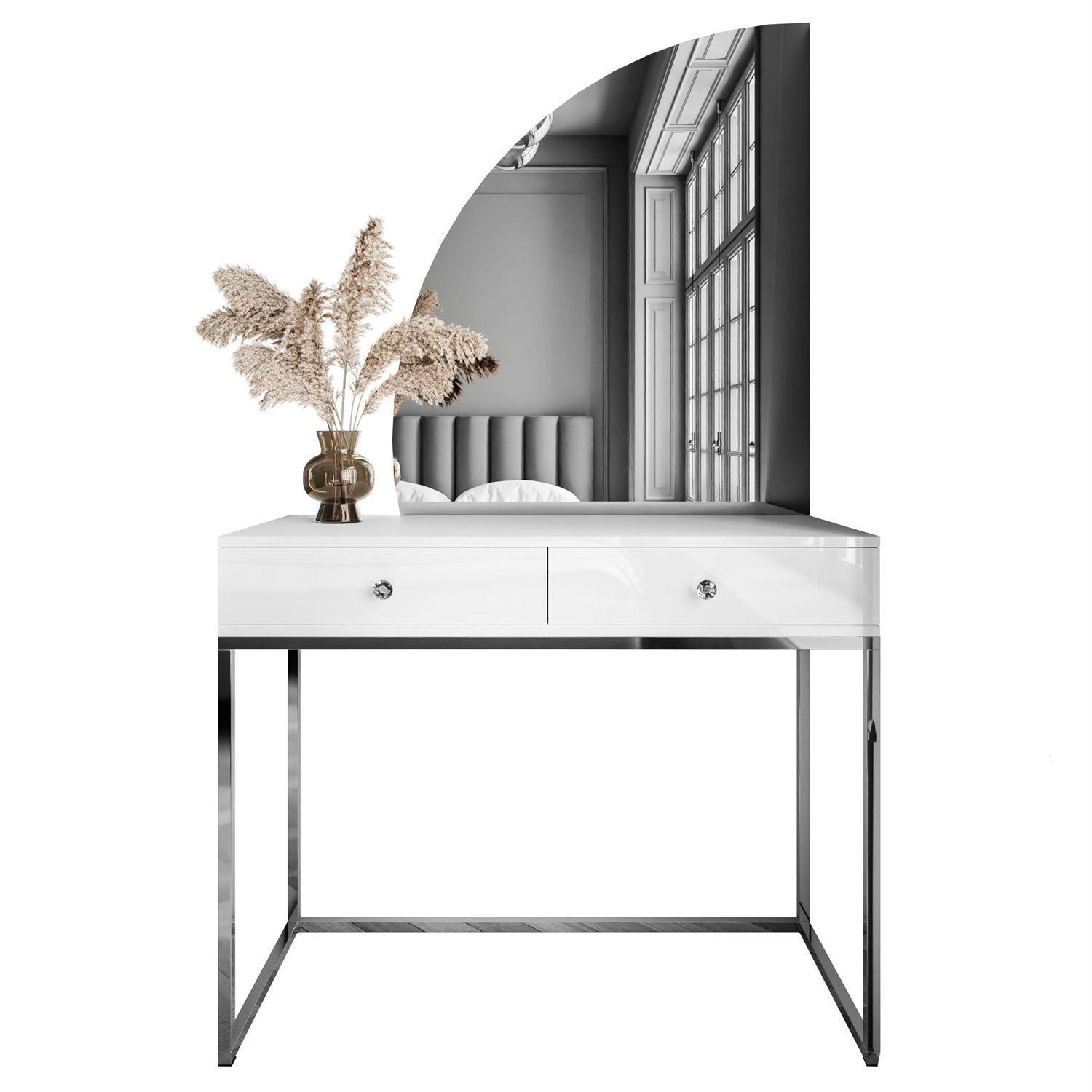 wohnli-moebel-suche-800001221432 Wohnli Möbelsuche - SCHMINKTISCH weiß QUINNIE GLAMOUR mit LED-Spiegel links Griff Kristall