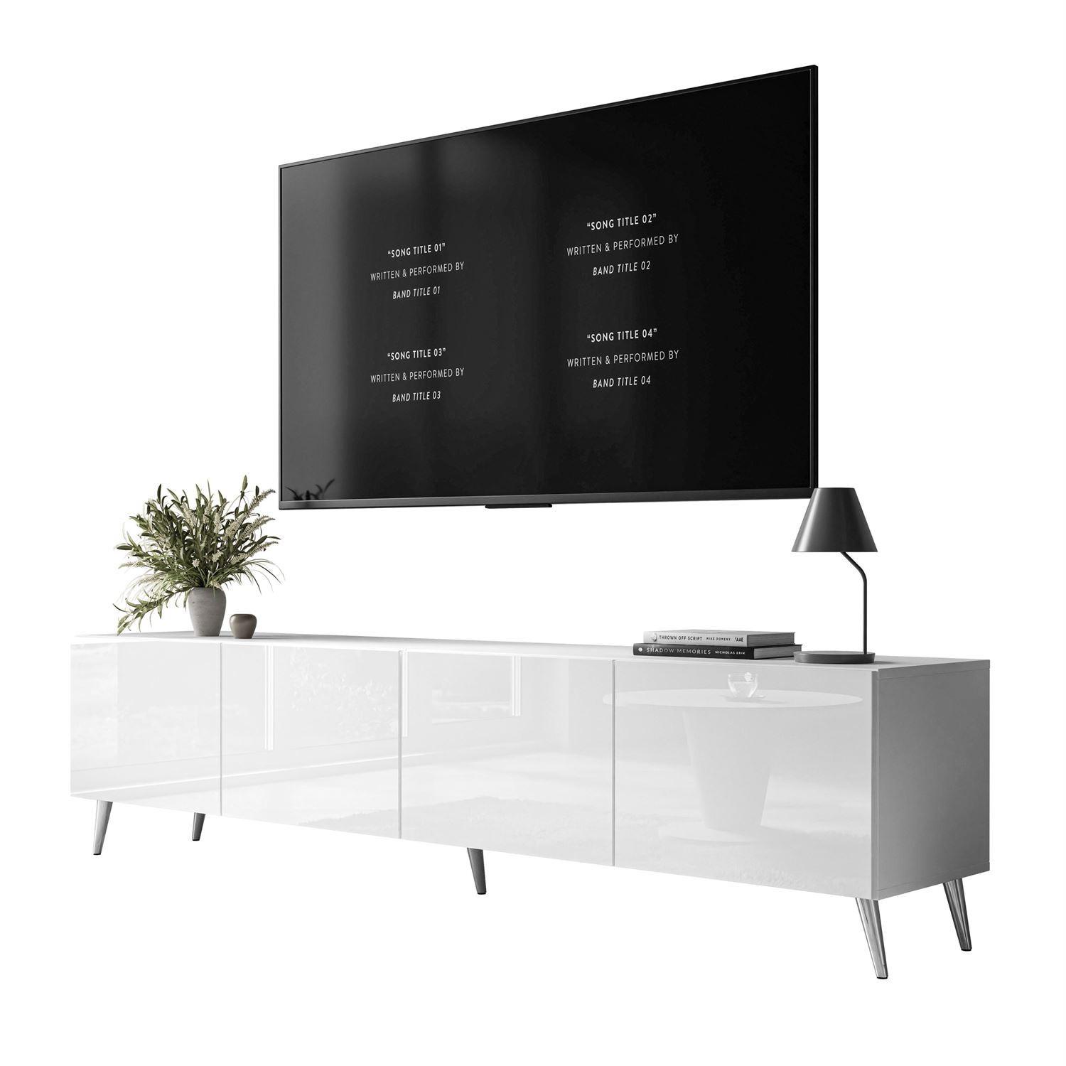 Wohnli Möbelsuche - TV-ELEMENT AURA 200 Weiß Hochglanz – Beinfarbe: Chrom