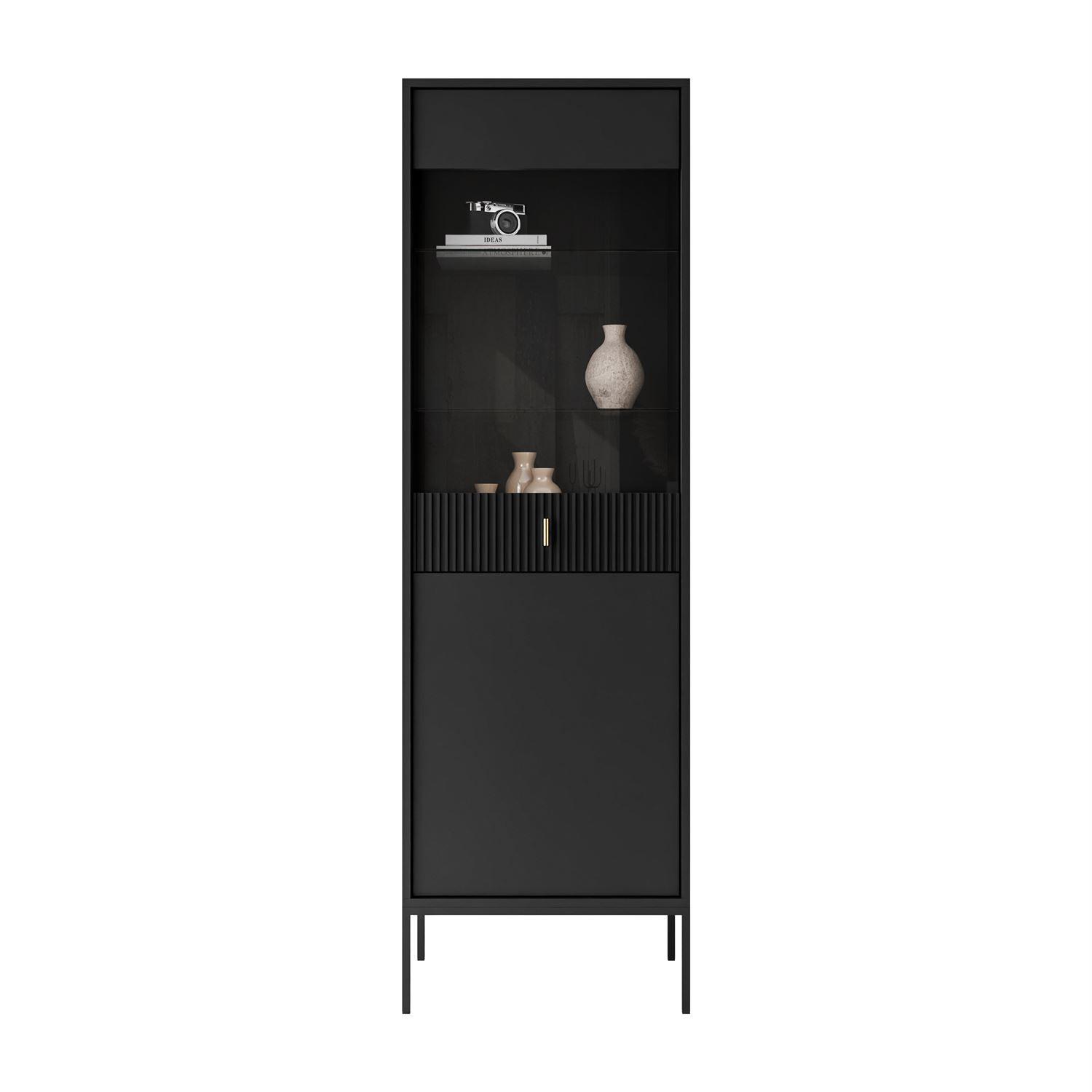 wohnli-moebel-suche-800001221481 Wohnli Möbelsuche - VITRINE MIDNIGHT mit Glastür auf Gestell schwarz