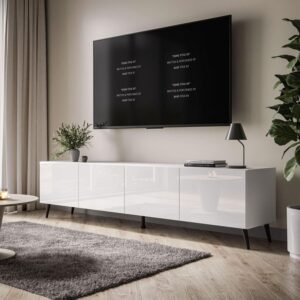 wohnli-moebel-suche-800001221482-1 TV-ELEMENT AURA 200 Weiß Hochglanz – Beinfarbe: Schwarz Holzwerkstoff Lookway Möbel > TV-Möbel Weiß