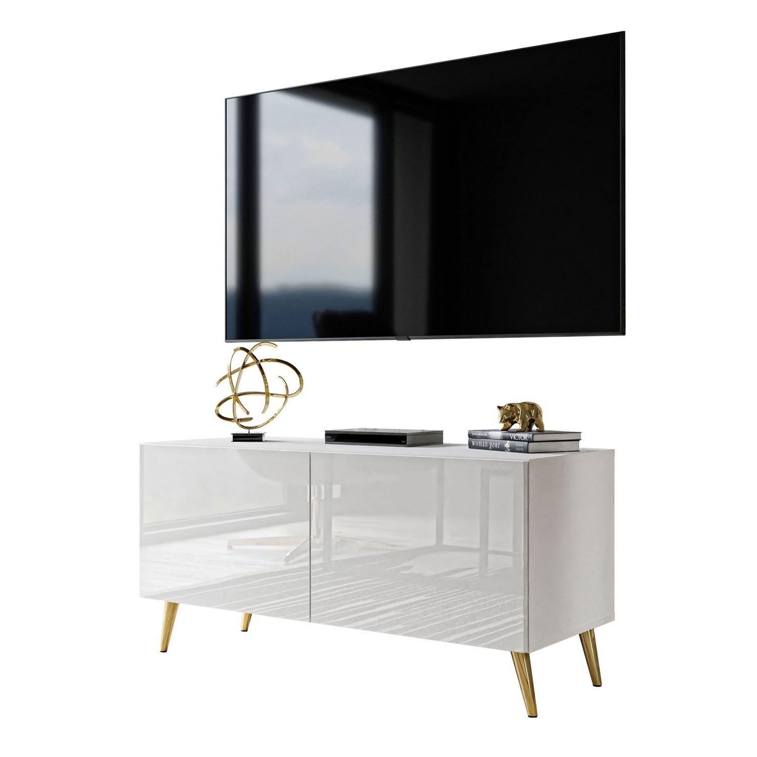 wohnli-moebel-suche-800001221504 Wohnli Möbelsuche - TV-ELEMENT AURA 100 Weiß Hochglanz – Beinfarbe: Gold