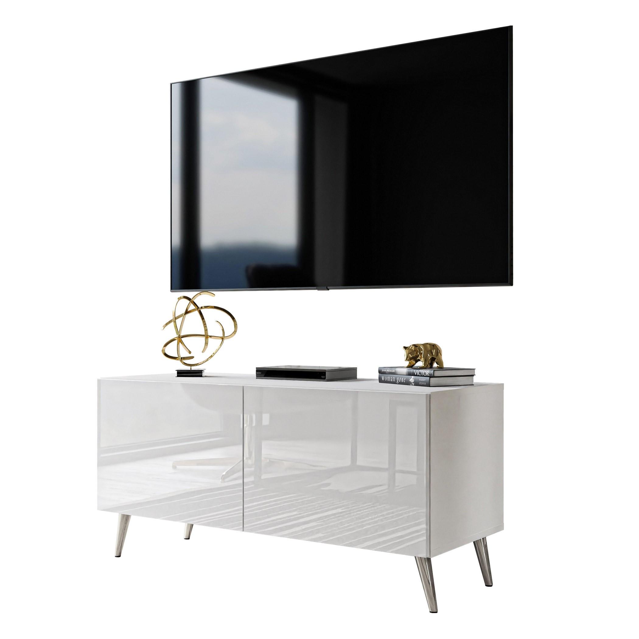 wohnli-moebel-suche-800001221505 Wohnli Möbelsuche - TV-ELEMENT AURA 100 Weiß Hochglanz – Beinfarbe: Chrom