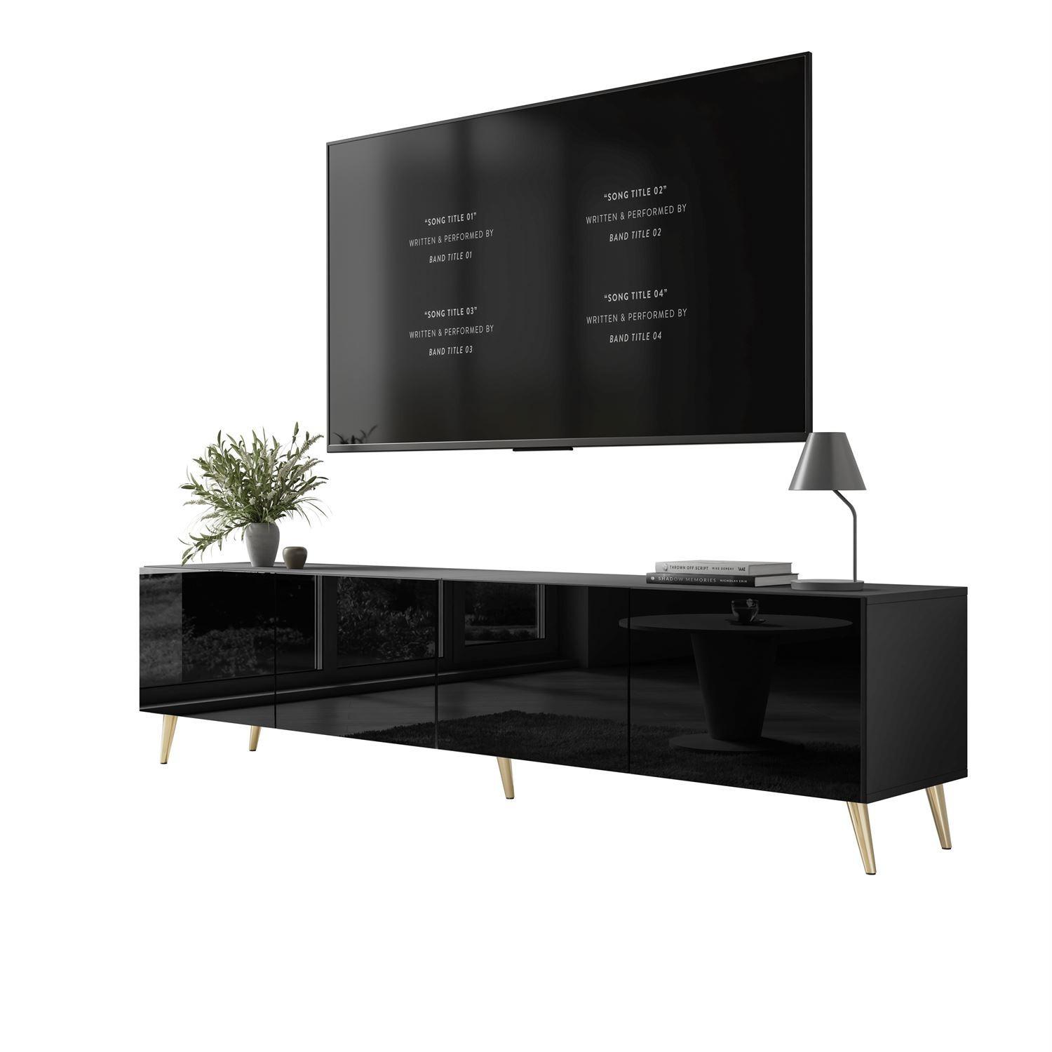 Wohnli Möbelsuche - TV-ELEMENT AURA 200 Schwarz Hochglanz – Beinfarbe: Gold