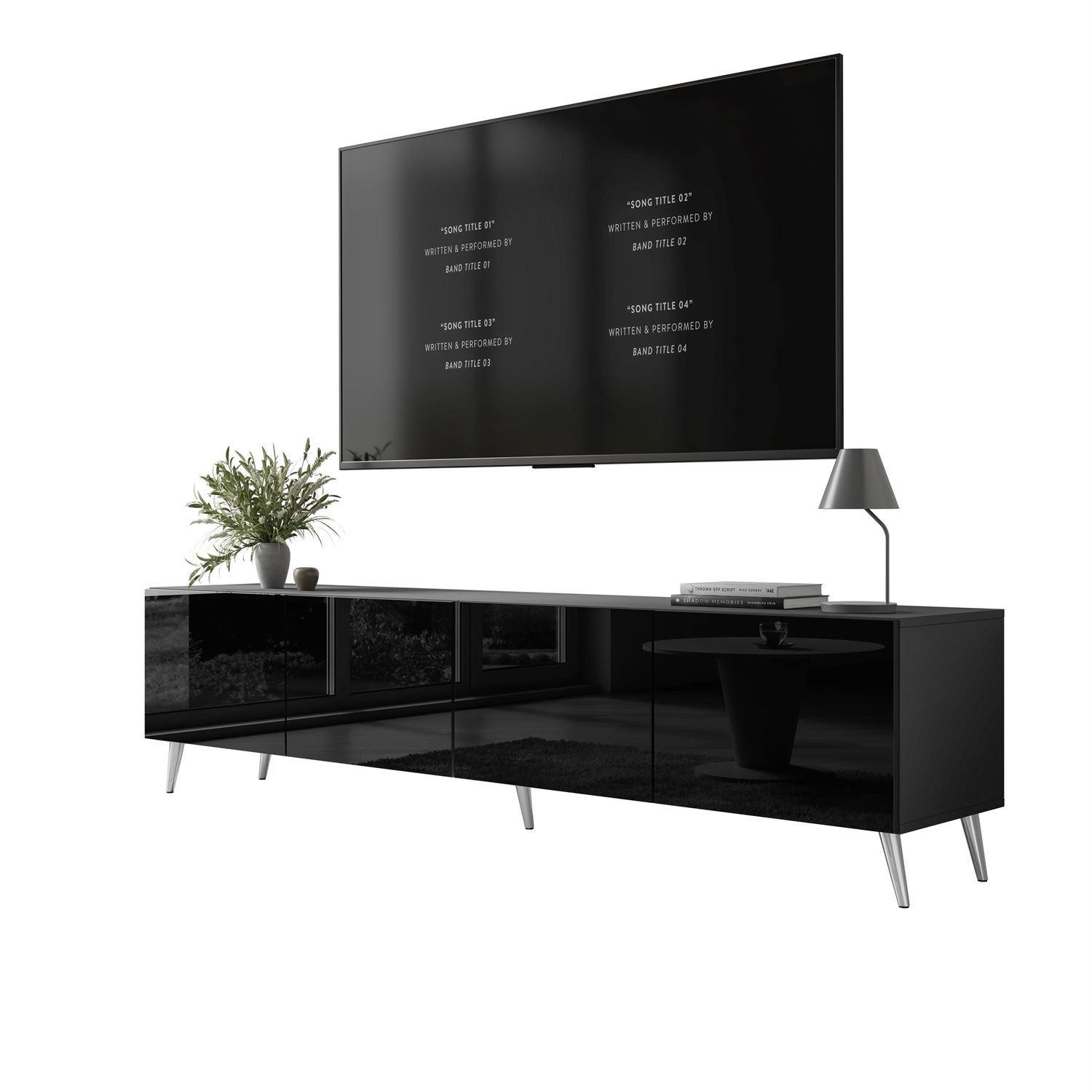 wohnli-moebel-suche-800001221508 Wohnli Möbelsuche - TV-ELEMENT AURA 200 Schwarz Hochglanz – Beinfarbe: Chrom