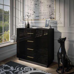 wohnli-moebel-suche-800001221571-1 KOMMODE LINA 95 mit Griffen Schwarzer Glanz LED Griffe Gold Holzwerkstoff Lookway Möbel > Kommoden & Schubladenschränke > Kommoden Schwarz