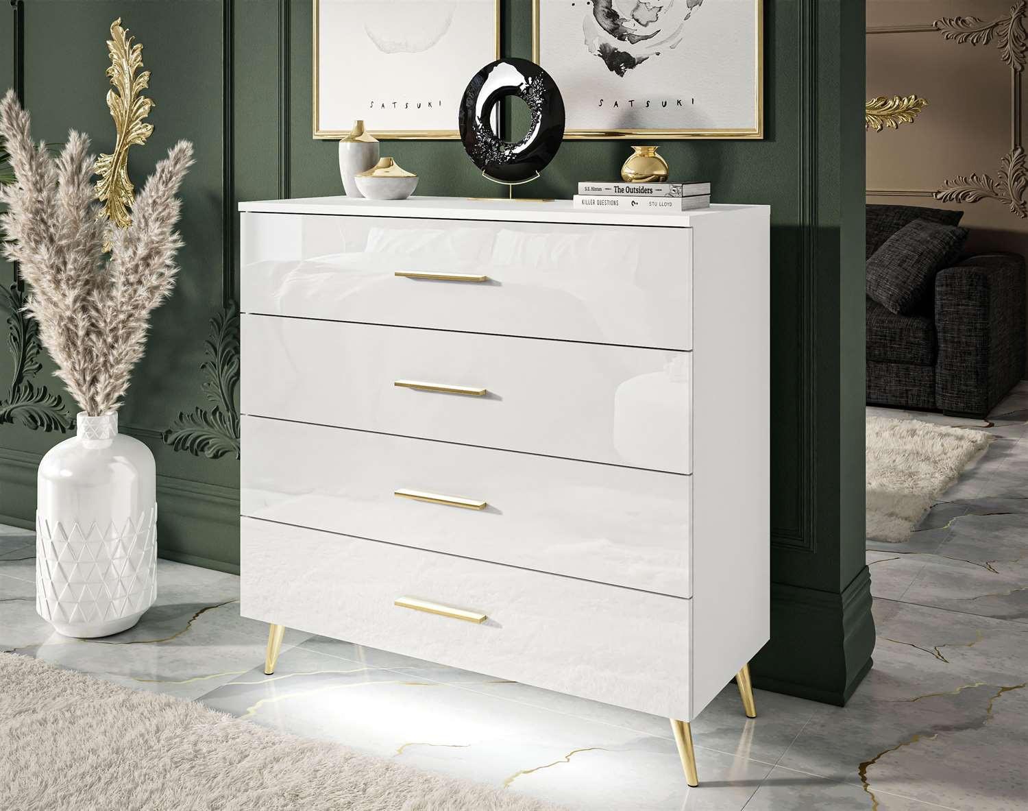 KOMMODE AURA GRIFFE mit Schubladen Beinfarbe – Gold Holzwerkstoff Lookway Möbel > Kommoden & Schubladenschränke > Kommoden Weiß