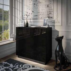 wohnli-moebel-suche-800001222039-1 KOMMODE LINA mit Schubladen PUSH OPEN Schwarzer Glanz LED Holzwerkstoff Lookway Möbel > Kommoden & Schubladenschränke > Kommoden Schwarz