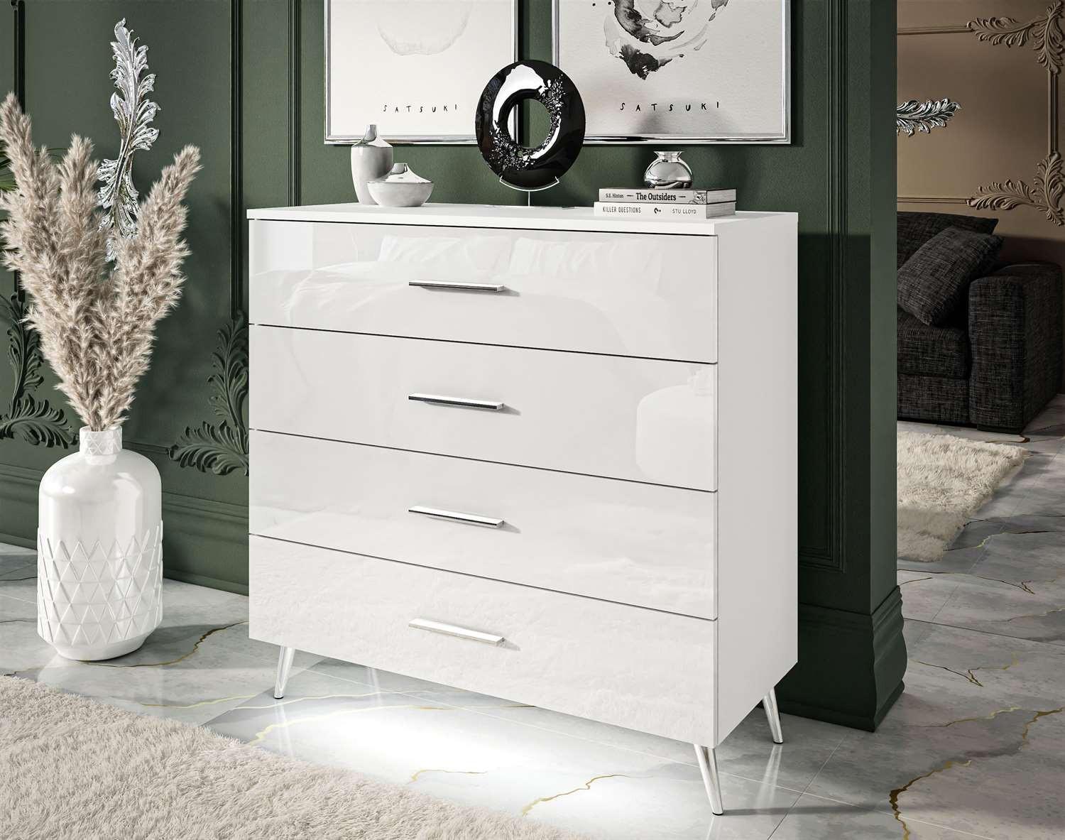 wohnli-moebel-suche-800001222118-1 KOMMODE AURA GRIFFE mit Schubladen Beinfarbe – Chrom Holzwerkstoff Lookway Möbel > Kommoden & Schubladenschränke > Kommoden Weiß