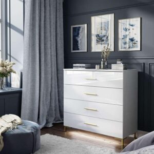 wohnli-moebel-suche-800001222144-1 KOMMODE LINA GOLD mit goldenen Griffen und Beinen LED Holzwerkstoff Lookway Möbel > Kommoden & Schubladenschränke > Kommoden Weiß