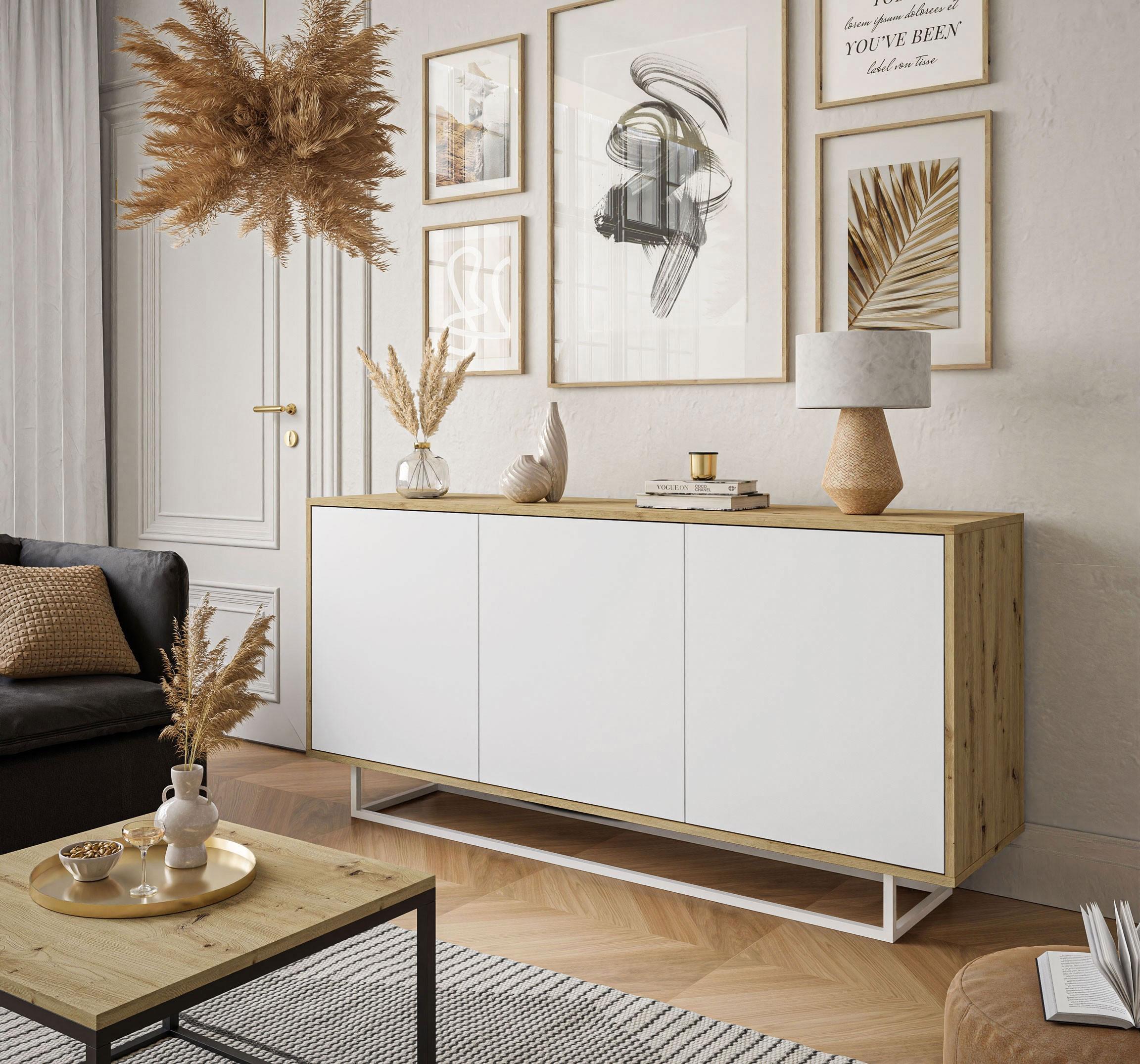 wohnli-moebel-suche-800001223919-1 KOMMODE SANAYI II Eiche Artisan/Weiß auf weißem Gestell Holzwerkstoff Lookway Möbel > Kommoden & Schubladenschränke > Kommoden Weiß