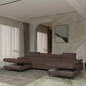 wohnli-moebel-suche-800001224109-1 WOHNLANDSCHAFT DETTI Braun Boucle-Stoff mit Schlaffunktion Holz MASSENO Möbel > Sofas & Couches > Wohnlandschaften > Wohnlandschaften U-Form Braun