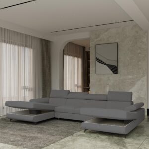 WOHNLANDSCHAFT DETTI Grau Boucle-Stoff mit Schlaffunktion Holz MASSENO Möbel > Sofas & Couches > Wohnlandschaften > Wohnlandschaften U-Form Grau