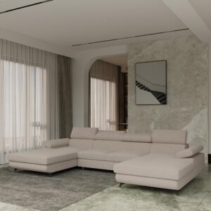 wohnli-moebel-suche-800001224117-1 WOHNLANDSCHAFT DETTI Beige Boucle-Stoff mit Schlaffunktion Holz MASSENO Möbel > Sofas & Couches > Wohnlandschaften > Wohnlandschaften U-Form Beige