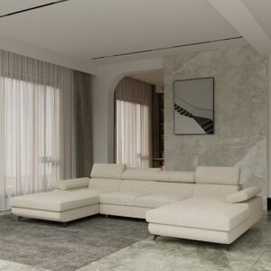 wohnli-moebel-suche-800001224119-1 WOHNLANDSCHAFT DETTI Creme Boucle-Stoff mit Schlaffunktion Holz MASSENO Möbel > Sofas & Couches > Wohnlandschaften > Wohnlandschaften U-Form Weiß