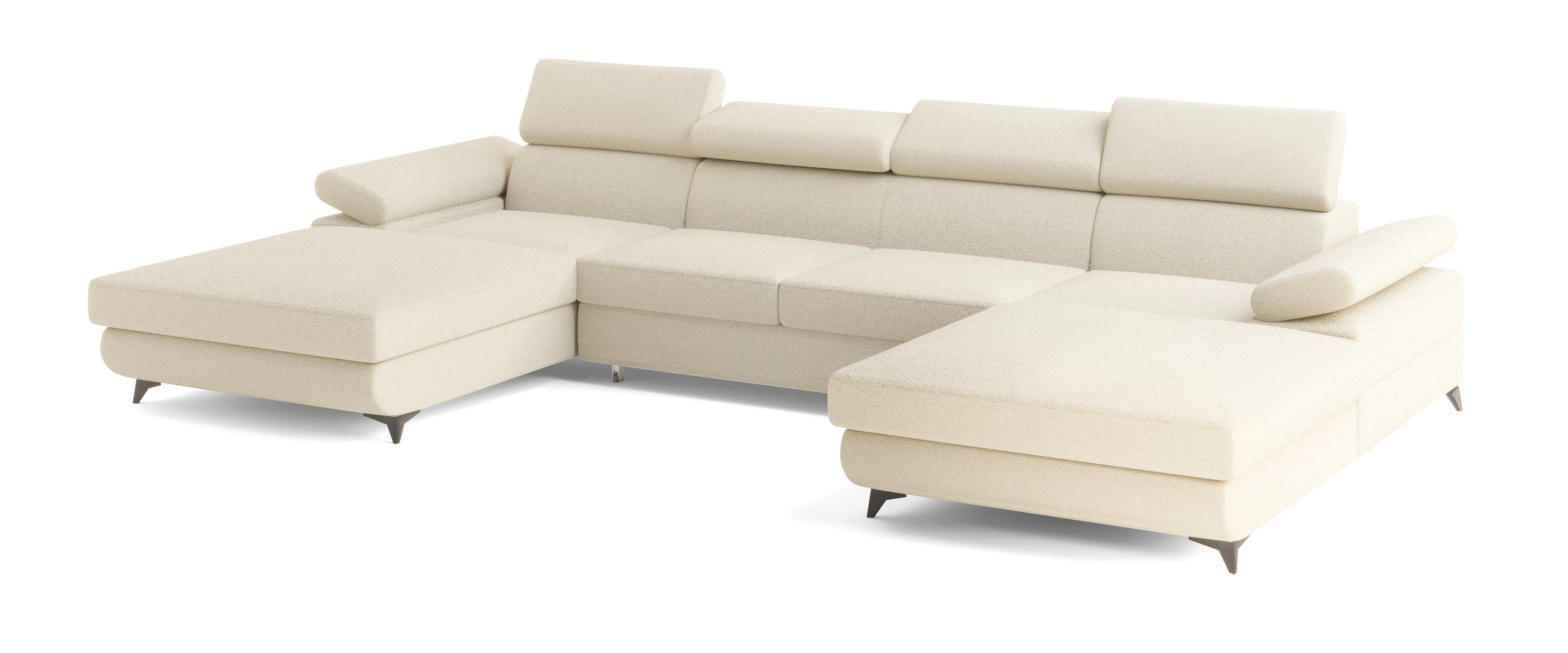 Wohnli Möbelsuche - WOHNLANDSCHAFT DETTI Creme Boucle-Stoff mit Schlaffunktion