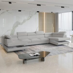 wohnli-moebel-suche-800001224248-1 WOHNLANDSCHAFT URMANO Hellgrau Boucle-Stoff mit Schlaffunktion Holz MASSENO Möbel > Sofas & Couches > Wohnlandschaften > Wohnlandschaften U-Form Grau