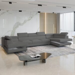 WOHNLANDSCHAFT URMANO Grau Boucle-Stoff mit Schlaffunktion Holz MASSENO Möbel > Sofas & Couches > Wohnlandschaften > Wohnlandschaften U-Form Grau