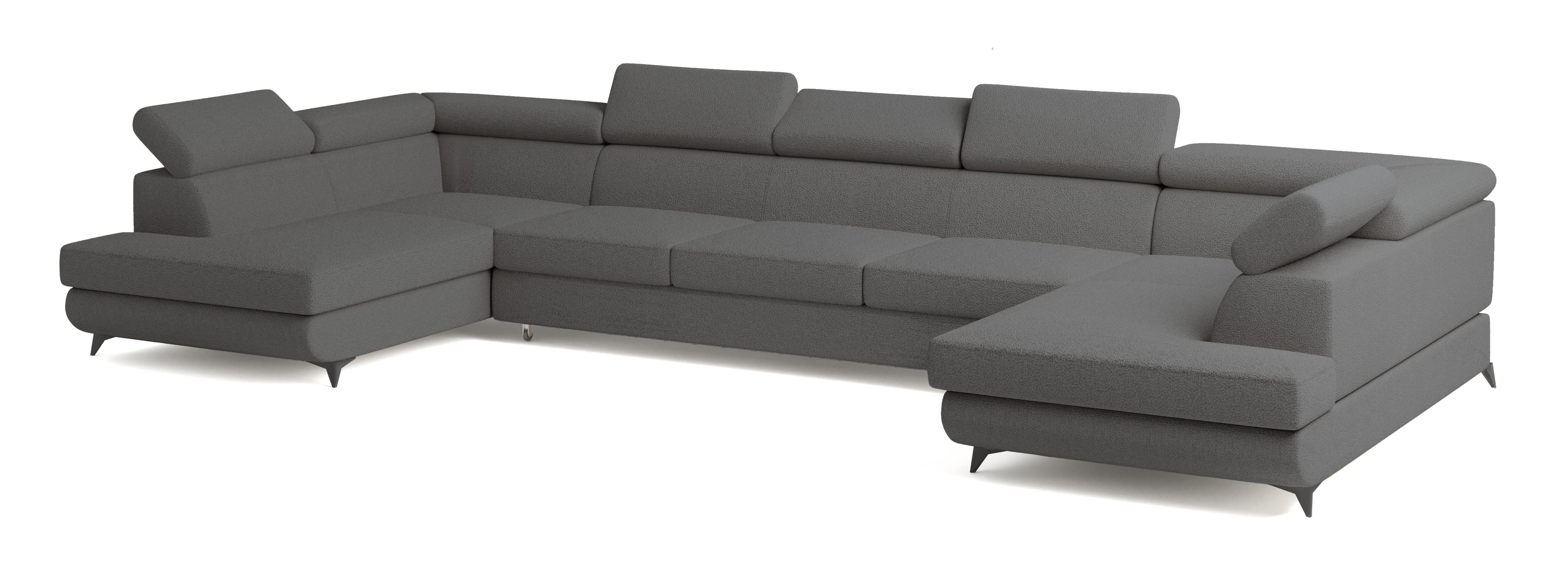 Wohnli Möbelsuche - WOHNLANDSCHAFT URMANO Grau Boucle-Stoff mit Schlaffunktion