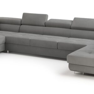 Wohnli Möbelsuche - WOHNLANDSCHAFT ISOLANO Grau Velours-Stoff mit Schlaffunktion