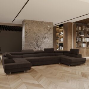 WOHNLANDSCHAFT ISOLANO Braun Velours-Stoff mit Schlaffunktion Holz MASSENO Möbel > Sofas & Couches > Wohnlandschaften > Wohnlandschaften U-Form Braun