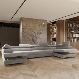 wohnli-moebel-suche-800001224260-1 WOHNLANDSCHAFT ISOLANO Hellgrau Velours-Stoff mit Schlaffunktion Holz MASSENO Möbel > Sofas & Couches > Wohnlandschaften > Wohnlandschaften U-Form Grau