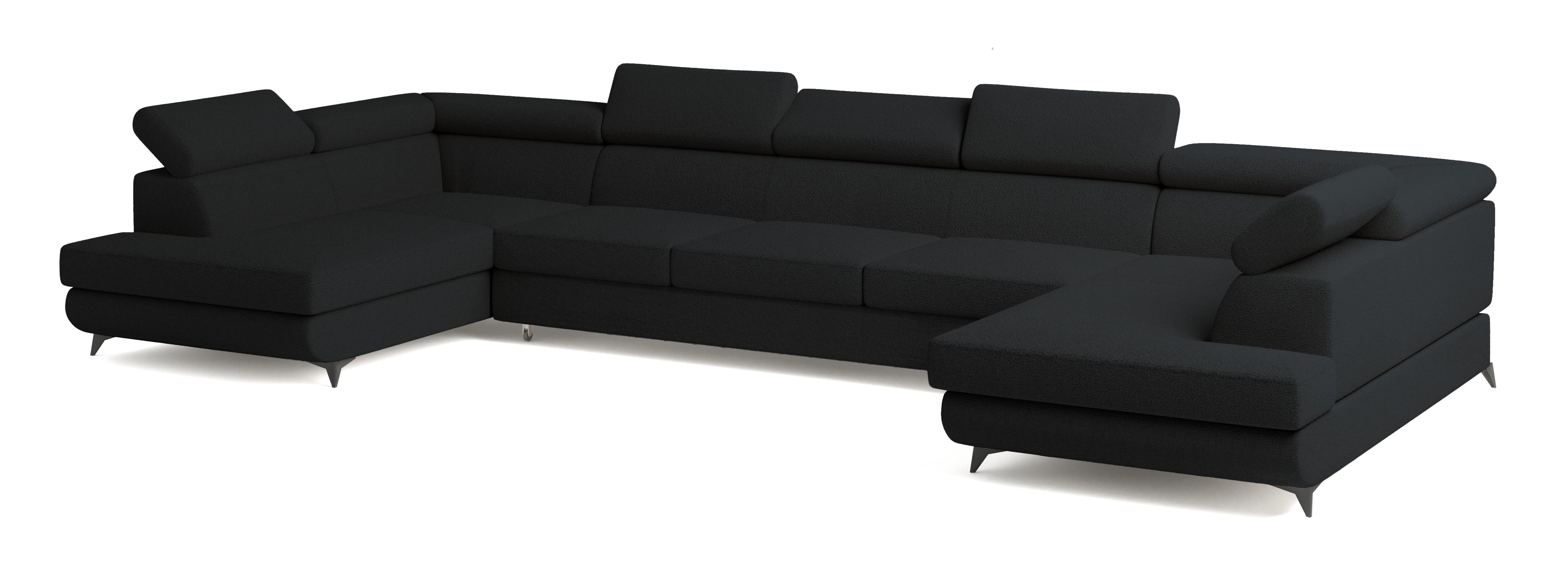 Wohnli Möbelsuche - WOHNLANDSCHAFT URMANO Schwarz Boucle-Stoff mit Schlaffunktion