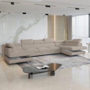 WOHNLANDSCHAFT URMANO Beige Boucle-Stoff mit Schlaffunktion Holz MASSENO Möbel > Sofas & Couches > Wohnlandschaften > Wohnlandschaften U-Form Beige