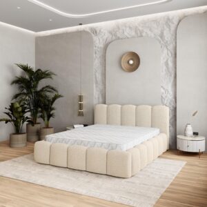 POLSTERBETT FALINA 140x200 cm mit Bettkästen - Creme Holz MASSENO Möbel > Betten > Polsterbetten Weiß