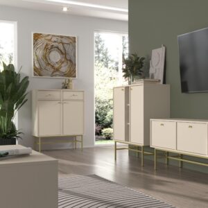 wohnli-moebel-suche-800001224653-1 SIDEBOARD TORINO 84/108/41cm mit 2 Schubladen 2 Türen Beige Holzwerkstoff MASSENO Möbel > Kommoden & Schubladenschränke > Kommoden Beige