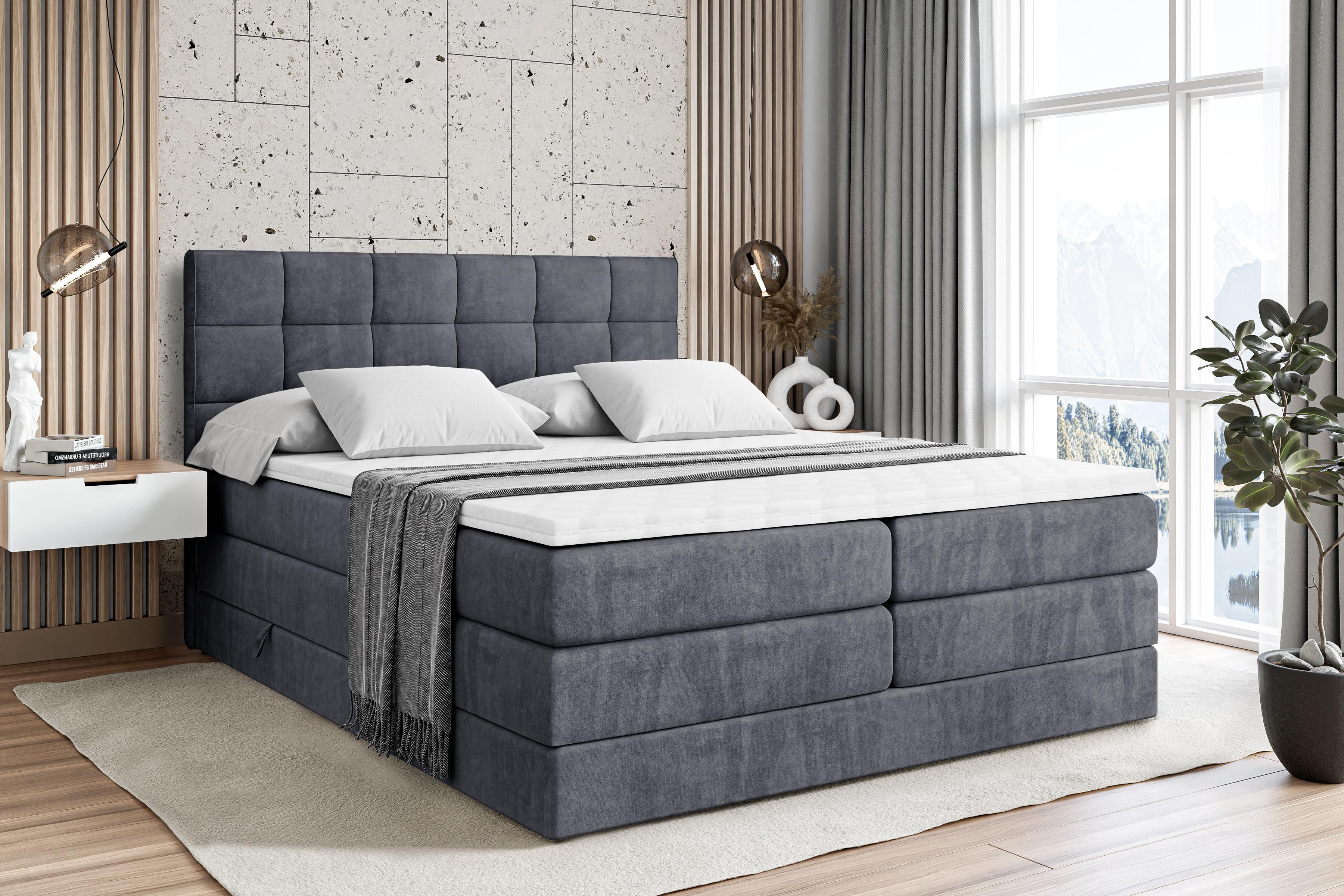 BOXSPRINGBETT APO KING - 200 x 200 - H3/H4 - Dunkelgrau Holzwerkstoff ALTDECOR Möbel > Betten > Boxspringbetten Grau