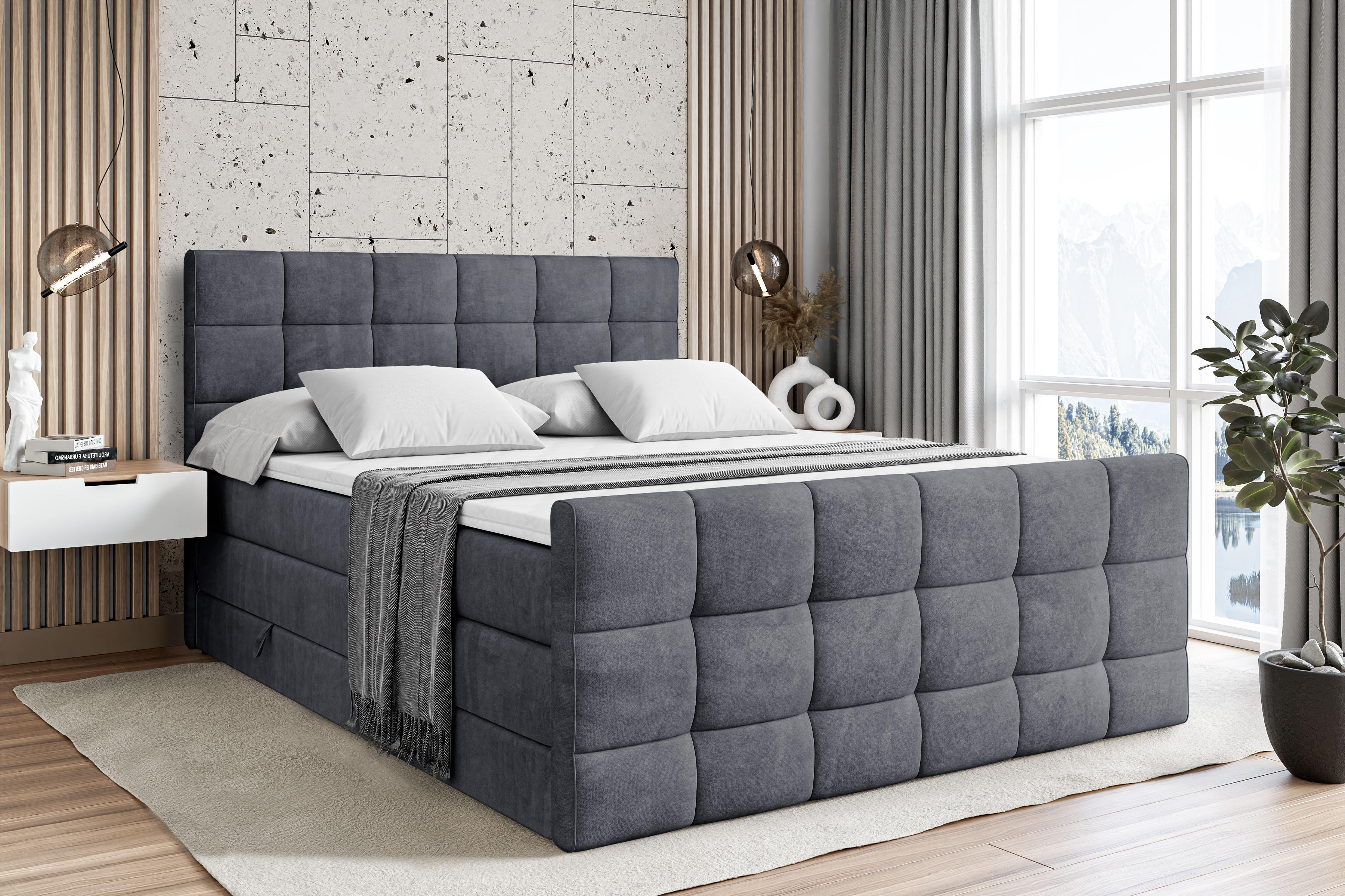 BOXSPRINGBETT APO-Z KING - 200 x 200 - H3/H4 - Dunkelgrau Holzwerkstoff ALTDECOR Möbel > Betten > Boxspringbetten Grau