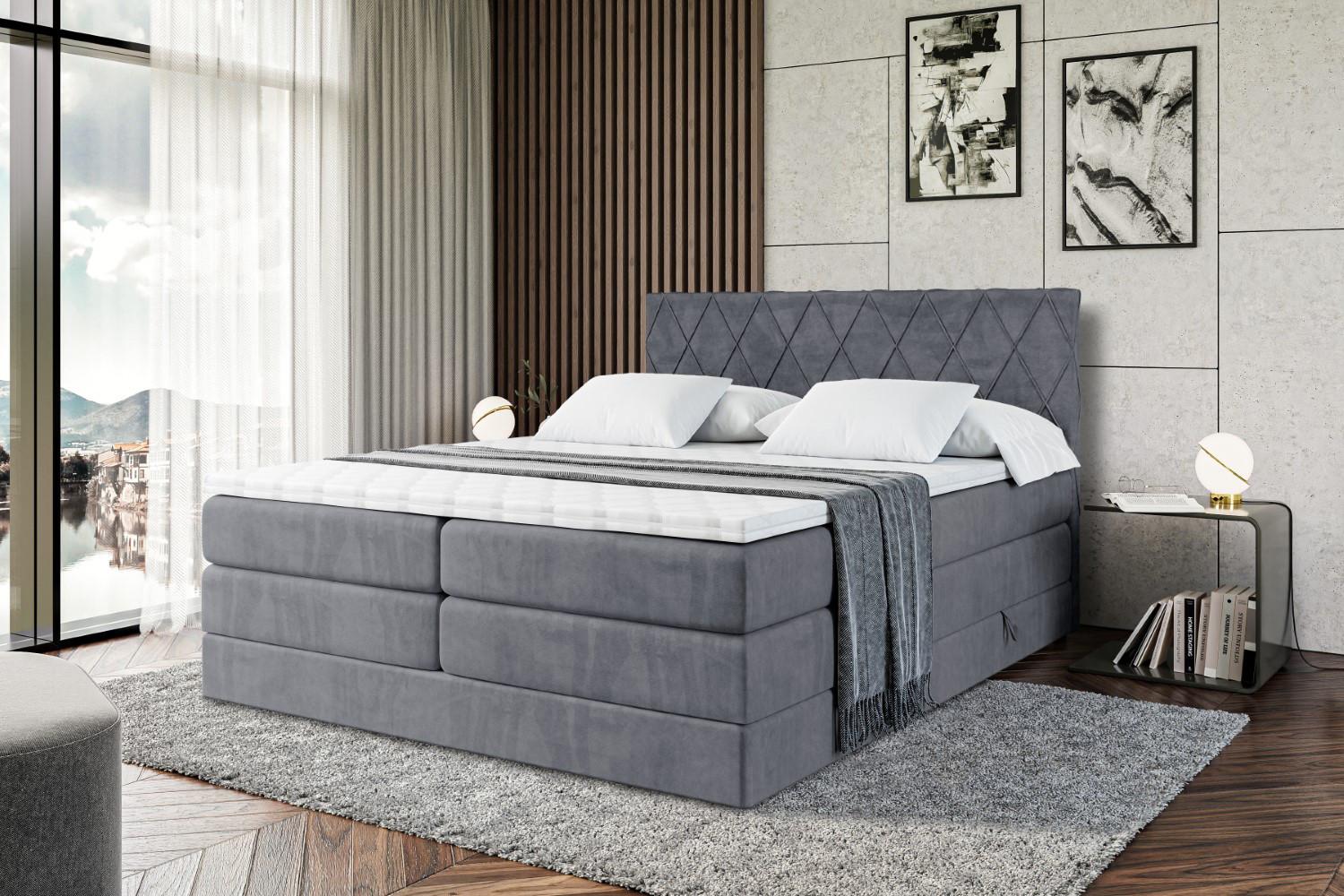 wohnli-moebel-suche-800001227253-1 BOXSPRINGBETT LEPARO KING - 180 x 200 - H3/H4 - Dunkelgrau Holzwerkstoff ALTDECOR Möbel > Betten > Boxspringbetten Grau