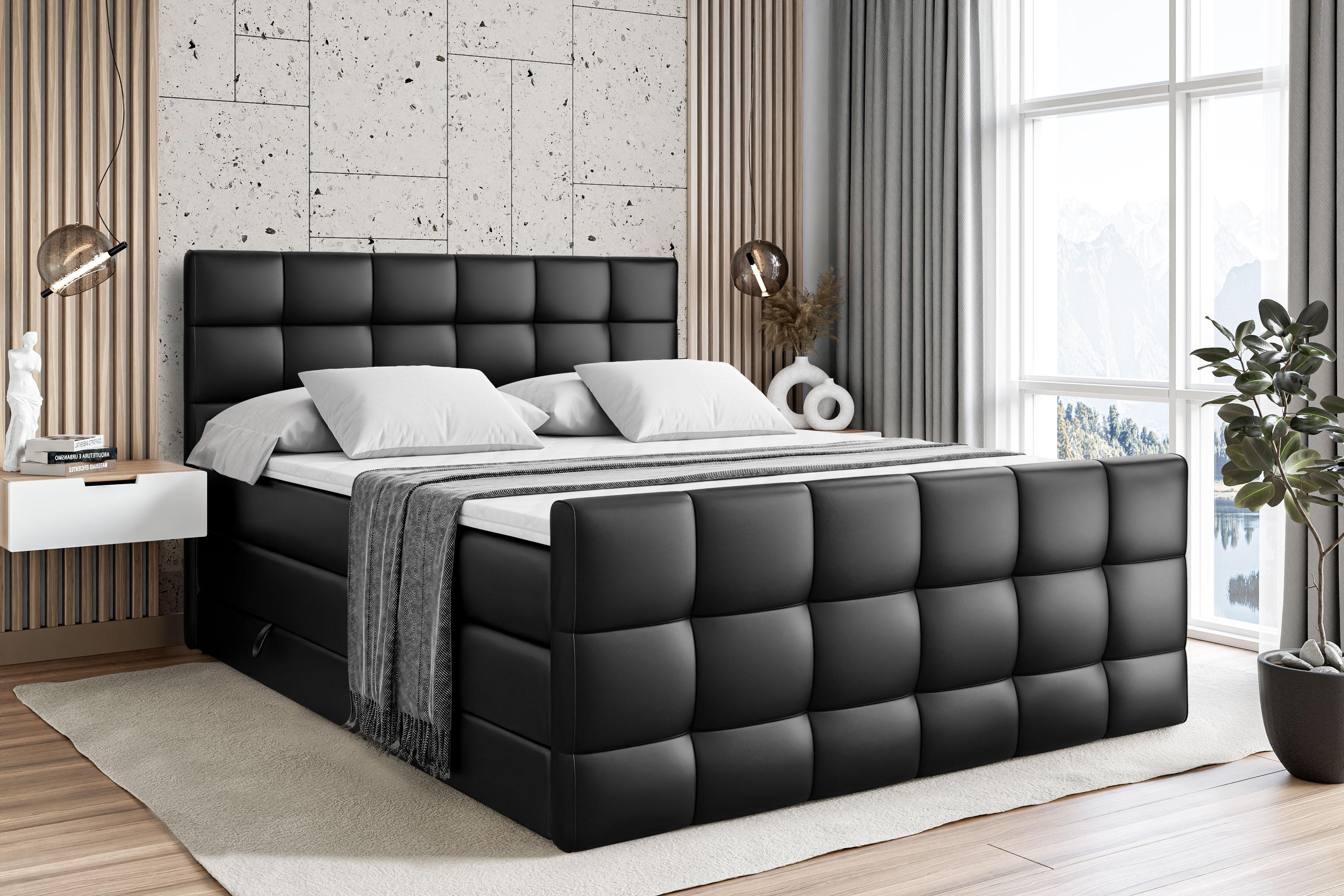 BOXSPRINGBETT APO-Z KING - 200 x 200 - H3/H4 - Schwarz Hochglanz Holzwerkstoff ALTDECOR Möbel > Betten > Boxspringbetten Schwarz