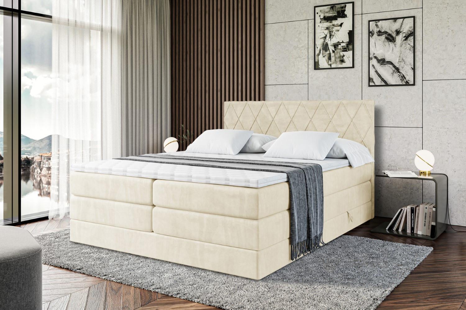 wohnli-moebel-suche-800001227256-1 BOXSPRINGBETT LEPARO KING - 200 x 200 - H3/H4 - Beige Holzwerkstoff ALTDECOR Möbel > Betten > Boxspringbetten Beige