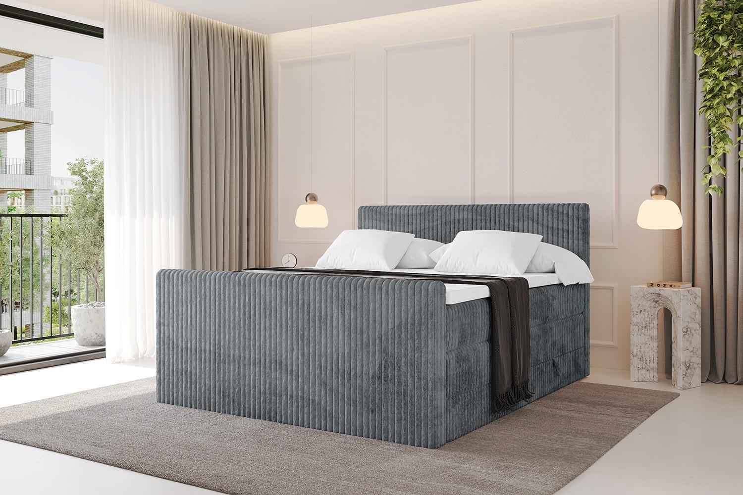 wohnli-moebel-suche-800001227323-1 BOXSPRINGBETT mit Matratze H3|H4 und Lattenrost - TOLO-Z KING 180x200 Cord - Dunkelgrau Holzwerkstoff ALTDECOR Möbel > Betten > Boxspringbetten Grau