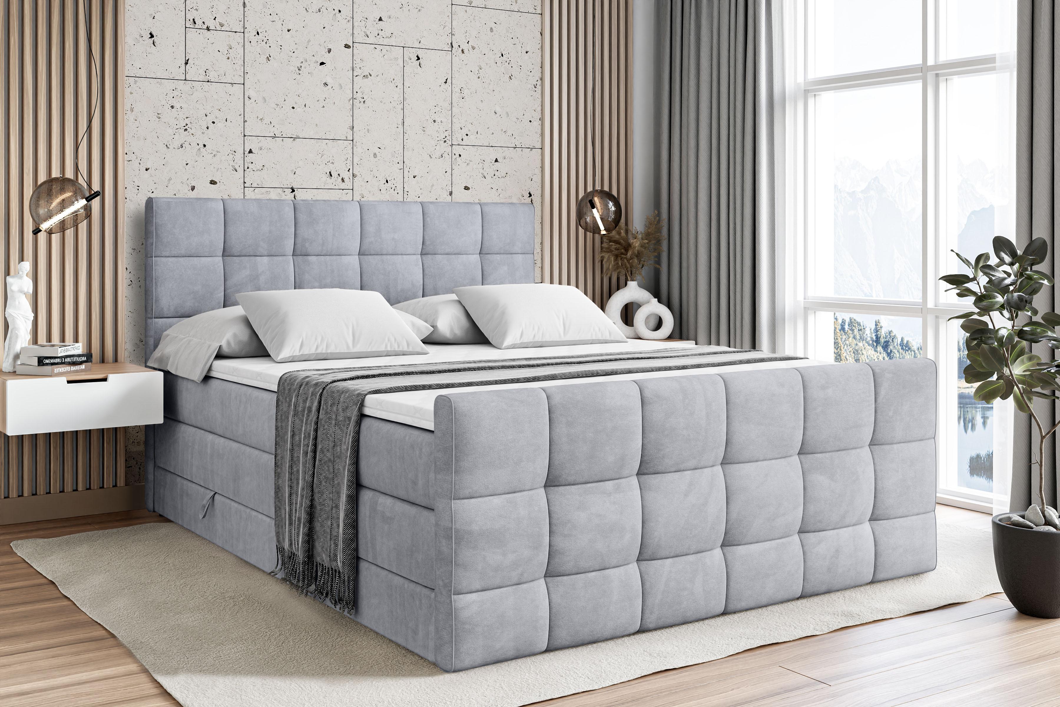 BOXSPRINGBETT APO-Z KING - 180 x 200 - H3/H4 - Hellgrau Holzwerkstoff ALTDECOR Möbel > Betten > Boxspringbetten Grau