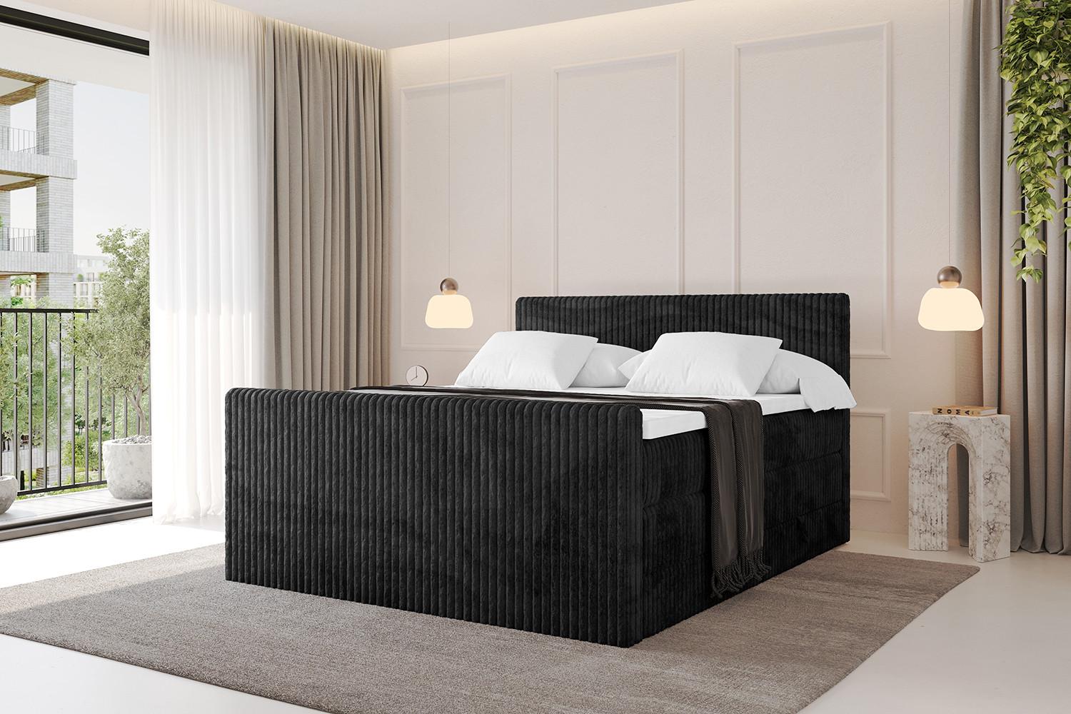 wohnli-moebel-suche-800001227350-1 BOXSPRINGBETT mit Matratze H3|H4 und Lattenrost - TOLO-Z KING 120x200 Cord - Schwarz Holzwerkstoff ALTDECOR Möbel > Betten > Boxspringbetten Schwarz