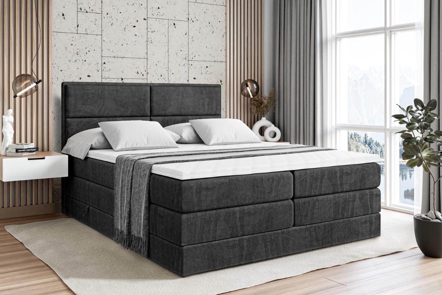 BOXSPRINGBETT AURA KING - 140 x 200 - H3/H4 - Schwarz Holzwerkstoff ALTDECOR Möbel > Betten > Boxspringbetten Schwarz