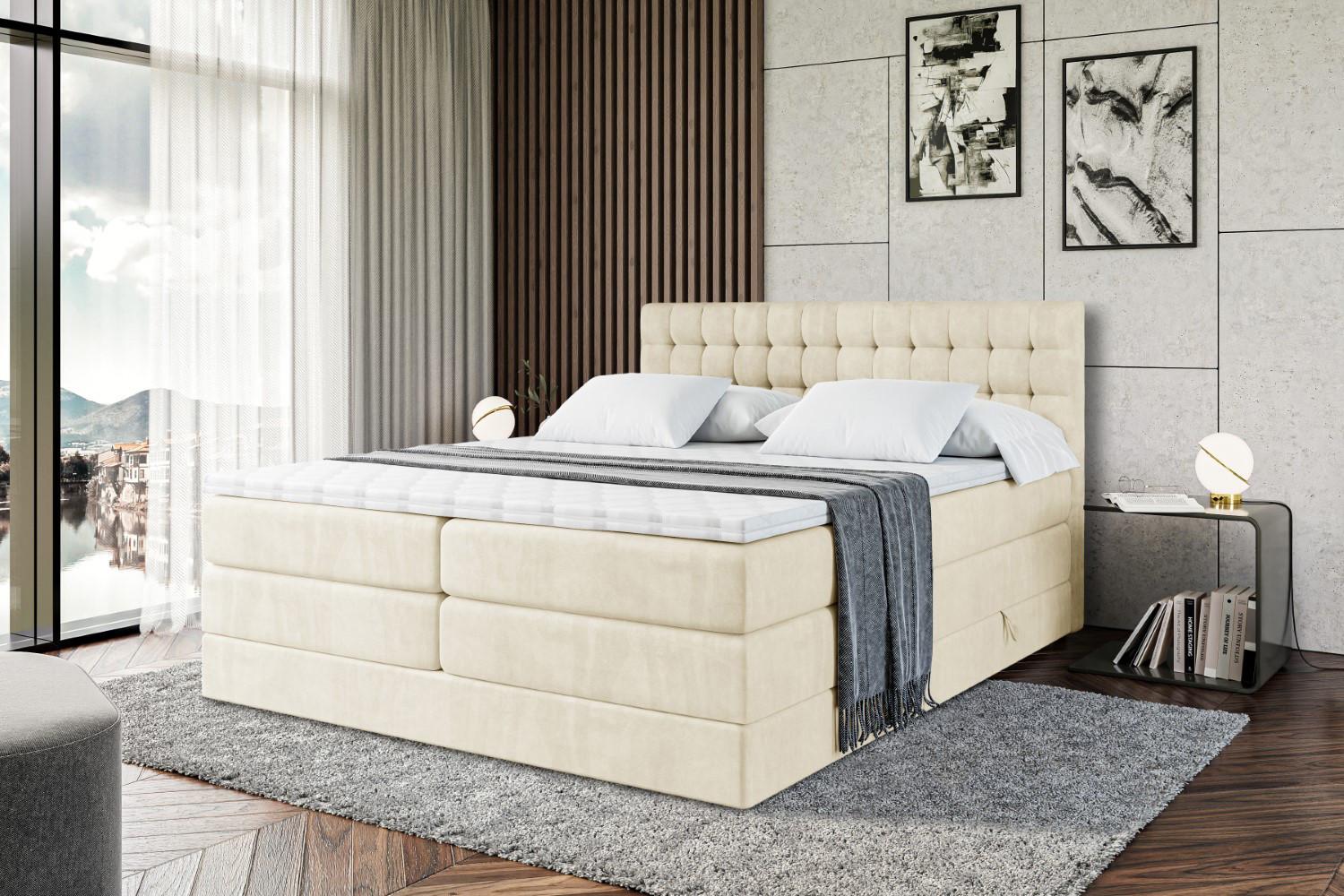 wohnli-moebel-suche-800001227438-1 BOXSPRINGBETT VIONE KING - 200 x 200 - H3/H4 - Beige Holzwerkstoff ALTDECOR Möbel > Betten > Boxspringbetten Beige