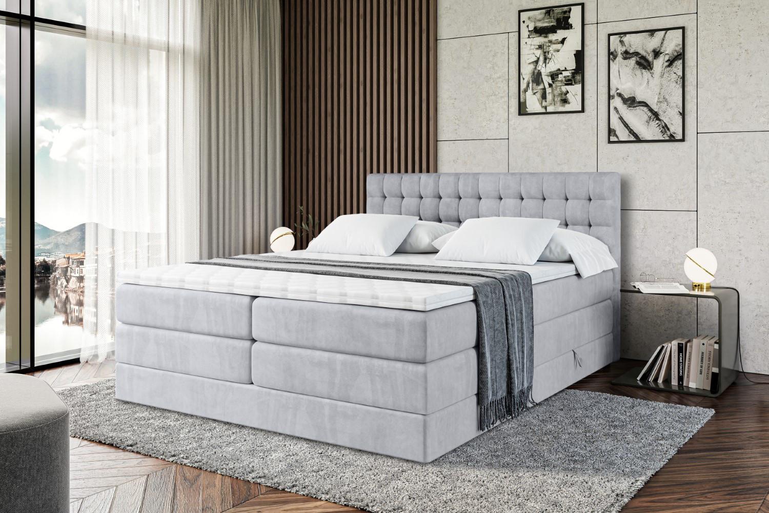 wohnli-moebel-suche-800001227506-1 BOXSPRINGBETT VIONE KING - 140 x 200 - H3/H4 - Hellgrau Holzwerkstoff ALTDECOR Möbel > Betten > Boxspringbetten Grau