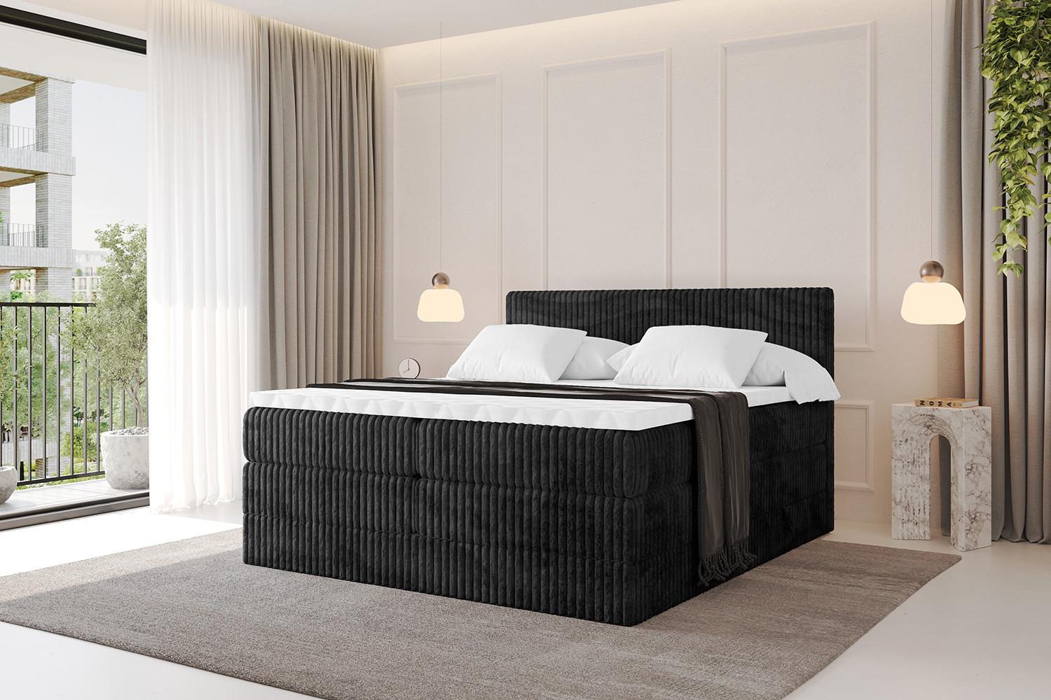 wohnli-moebel-suche-800001227531-1 BOXSPRINGBETT mit Matratze H3|H4 und Lattenrost - TOLO KING 200x200 Cord - Schwarz Holzwerkstoff ALTDECOR Möbel > Betten > Boxspringbetten Schwarz