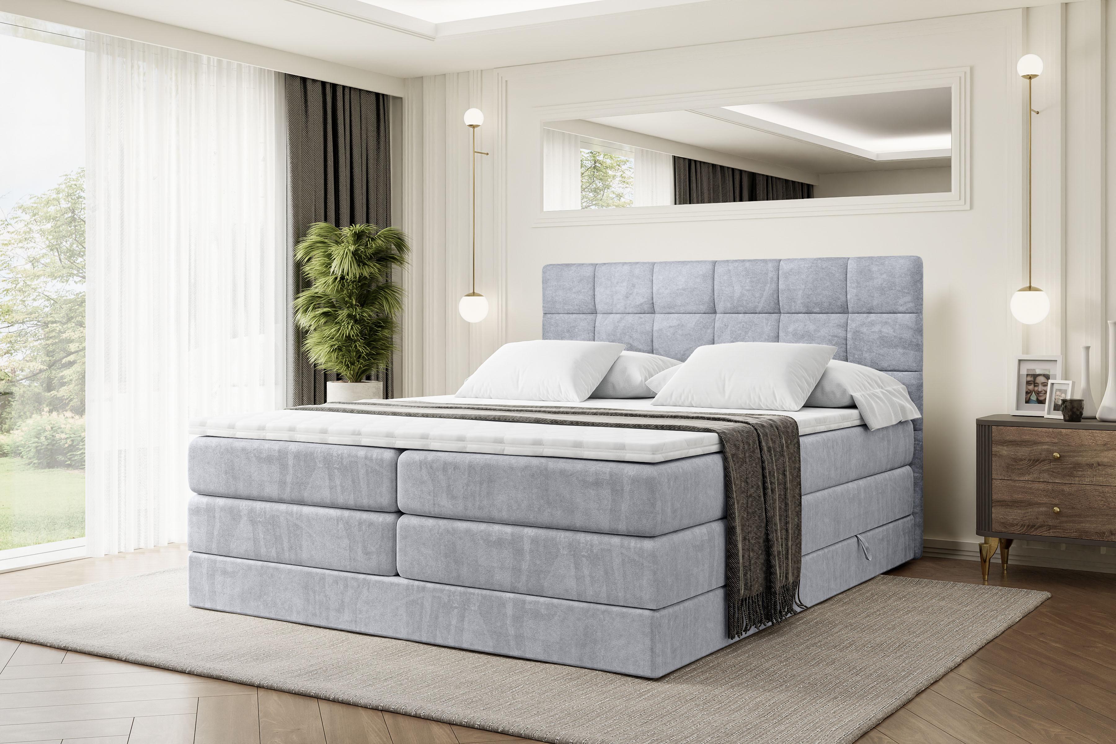 wohnli-moebel-suche-800001227616-1 BOXSPRINGBETT BRUGO KING - 180 x 200 - H3/H4 - Hellgrau Holzwerkstoff ALTDECOR Möbel > Betten > Boxspringbetten Grau