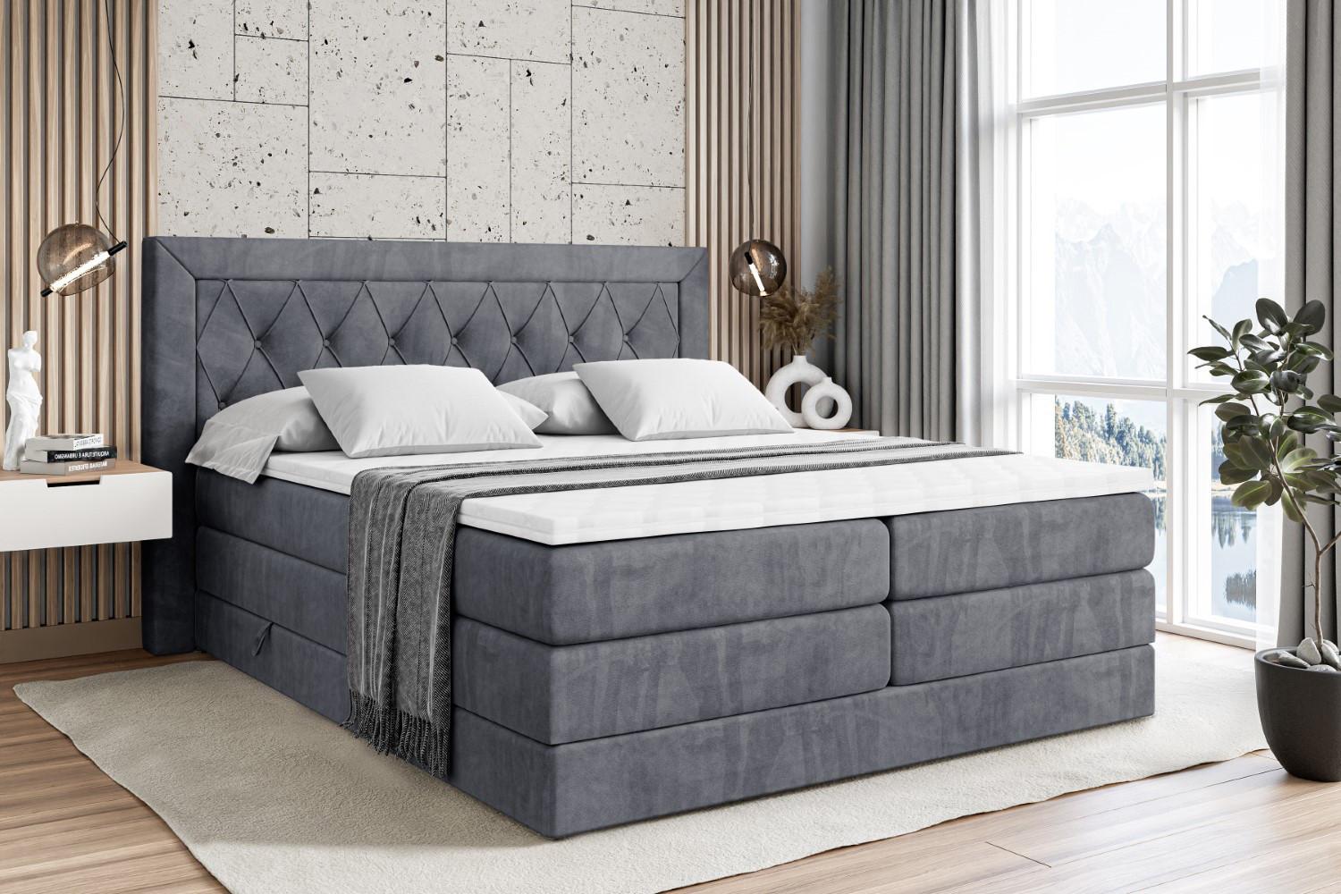 wohnli-moebel-suche-800001227647-1 BOXSPRINGBETT NOEL KING - 200 x 200 - H3/H4 - Dunkelgrau Holzwerkstoff ALTDECOR Möbel > Betten > Boxspringbetten Grau