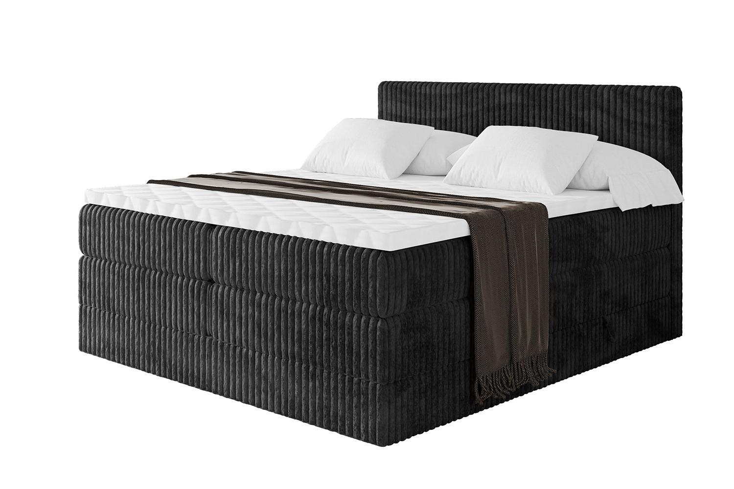 Wohnli Möbelsuche - BOXSPRINGBETT mit Matratze H3|H4 und Lattenrost - TOLO KING 180x200 Cord - Schwarz