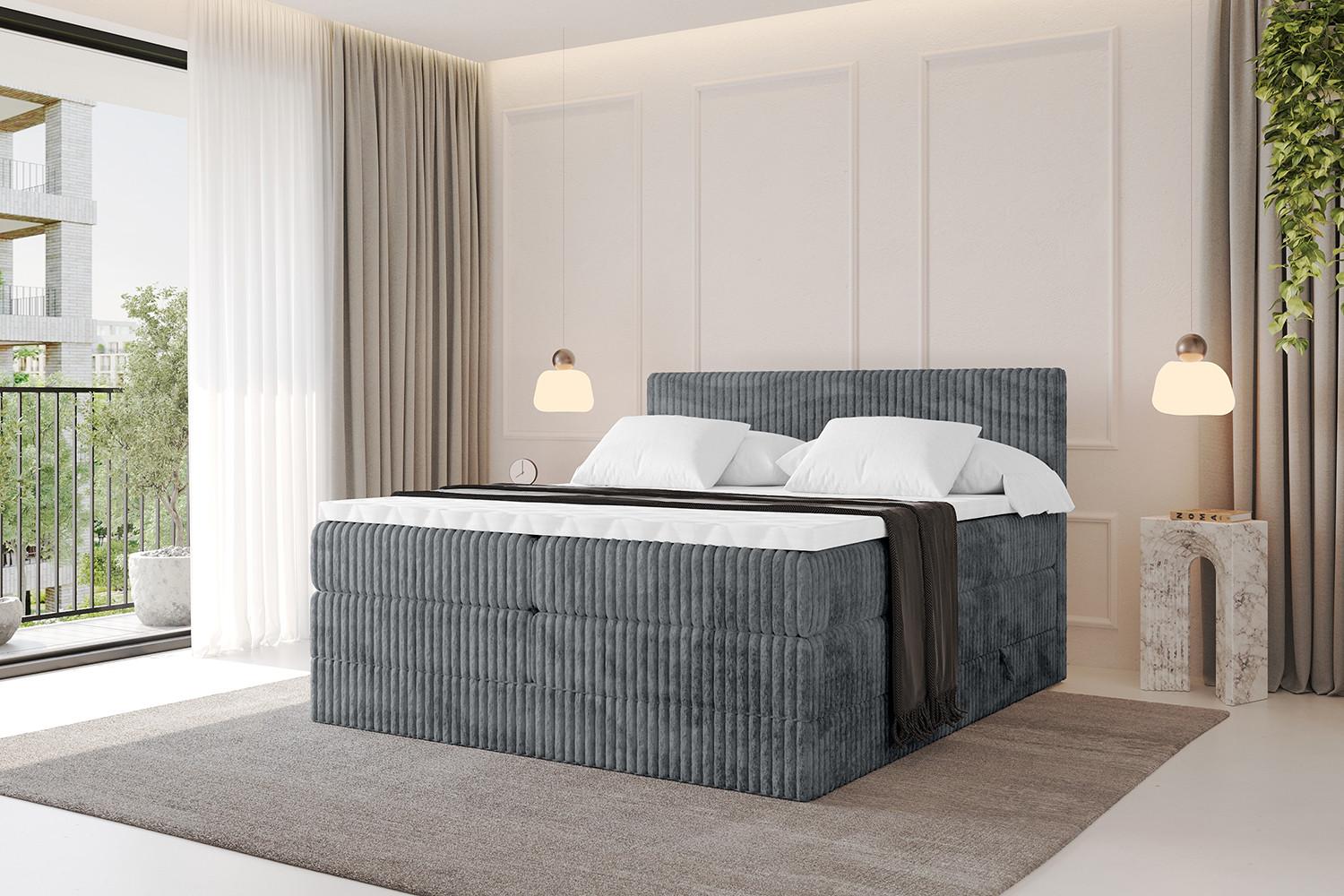 wohnli-moebel-suche-800001227700-1 BOXSPRINGBETT mit Matratze H3|H4 und Lattenrost - TOLO KING 200x200 Cord - Dunkelgrau Holzwerkstoff ALTDECOR Möbel > Betten > Boxspringbetten Grau