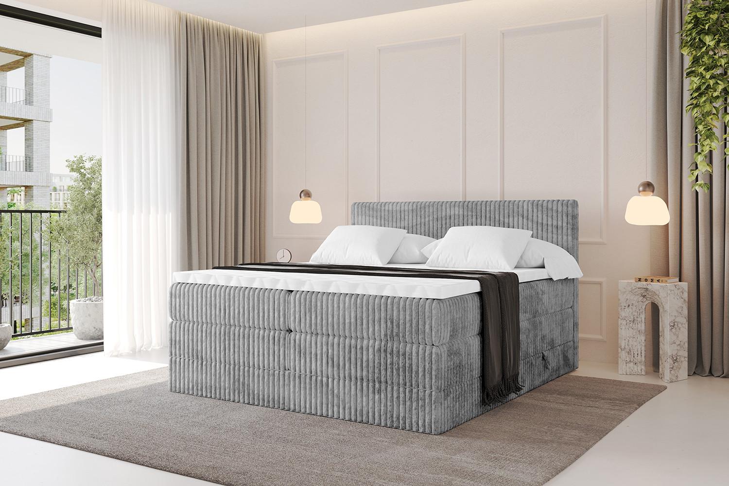 wohnli-moebel-suche-800001227702-1 BOXSPRINGBETT mit Matratze H3|H4 und Lattenrost - TOLO KING 200x200 Cord - Hellgrau Holzwerkstoff ALTDECOR Möbel > Betten > Boxspringbetten Grau